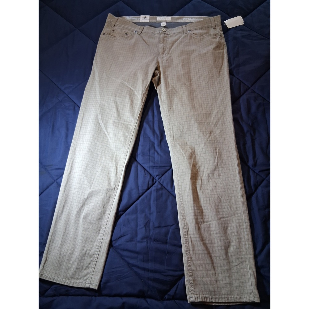Brax Style Cooper Regular Fit Mens Pants 40/32 Tan Tri-Tone Flex Micro Check New